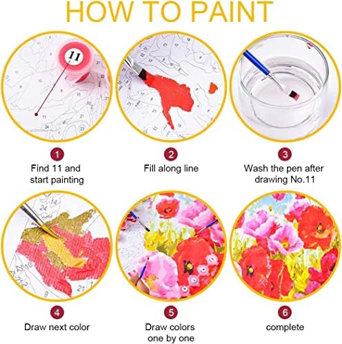 Kit de tinta diy por números para crianças e adultos iniciantes - pintura de lótus aquático por kits de números com 3 pincéis