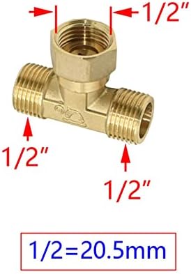 1/2 de polegada Thread Tee Conector Brass em forma de T em forma de água T Splitter de água de vias Adaptador de encanamento de cobre para cozinha e banheiro 1pcs