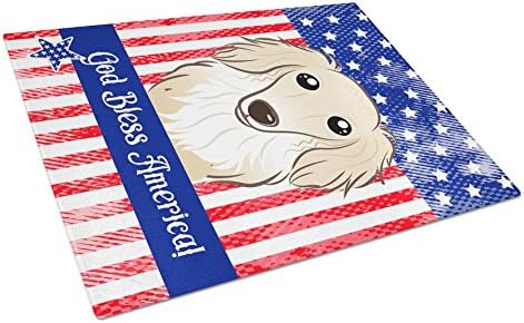 Tesouros de Caroline BB2142LCB American Flag and Longhair Creme Dachshund GLATBELA PLACA DE VIDO GRANDE e Decorativa Corte