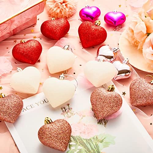 36 peças Ornamentos em forma de coração dos namorados do Dia dos Namorados Ornamentos que penduram coração para decorações de aniversário de casamento de árvores