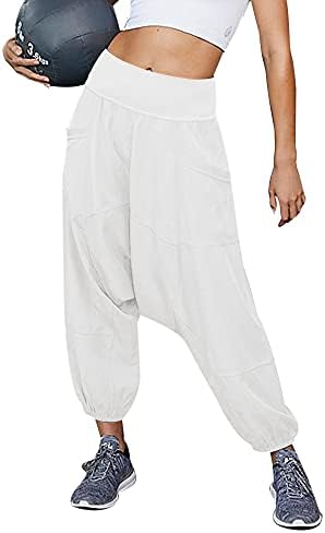 Offalle Women's Harem calça alta cintura de ioga larga de ioga Hippie calças boho lounge corredores
