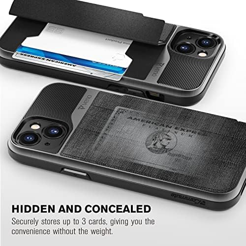 VENA VCOMMUTE CASA COMPATÍVEL com Apple iPhone 14 Plus, suporte para cartão de capa de couro Flip com Kickstand - Slate Black