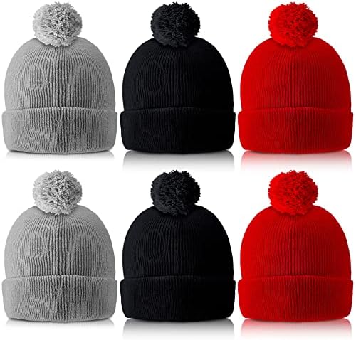 6 peças homens malha pom gentile pom pom knit chapéu unissex chapéu de inverno com bola na touca de inverno superior com manguito