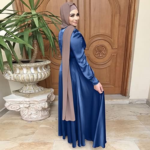 Vestido casual Mulheres Mulheres Sólidas Musas Muslimes Manga ABAYA Islâmico Árabe Kaftan Vestido Longo à prova de vento