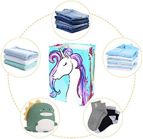 Deyya Unicorn Laundry Baskets cestam altos e resistentes dobráveis ​​para crianças adultas meninos adolescentes meninas em quartos banheiro 19.3x11.8x15.9 em/49x30x40.5 cm