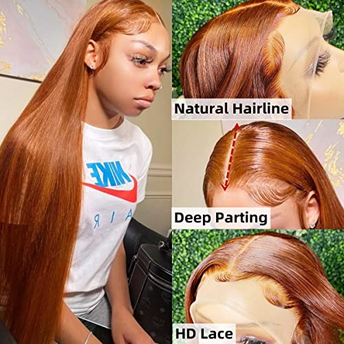 Chocolate claro e cor de gengibre 13x4 HD Lace Front Wigs Human Human Pre Pluched Hairle com cabelos para bebês Remy brasileiro reto