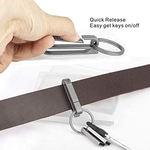 Tisur Belt Loop Keychain Clip, Titanium Key Holder com anel de chave preto Ti destacável para cinto de serviço, colhedores,