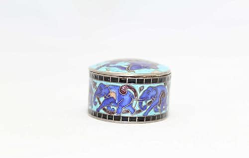 Rajasthan Gems Box esmalte a bugiganga de prata Sterling 925 Cloisonne Elefante Trabalho Handmade Pill B23.