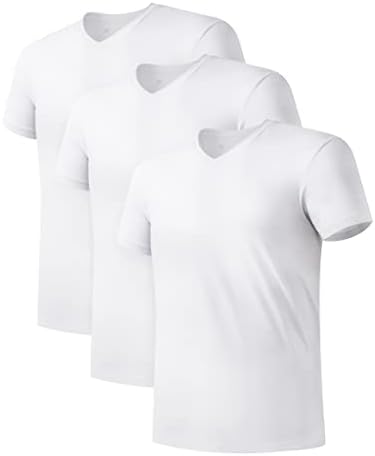 David Archy Men's Undershirt Bamboo Rayon Rayon Wicking T-shirts Stretchneck/decote em V para homens, Multi-Pack