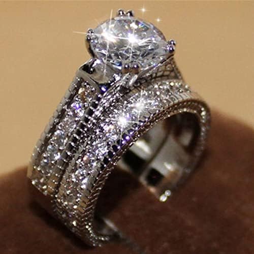 Prata cúbica zircônia de noiva strass circular de oito garras anel de noivado anel de noivado de diamante completo anel de solita