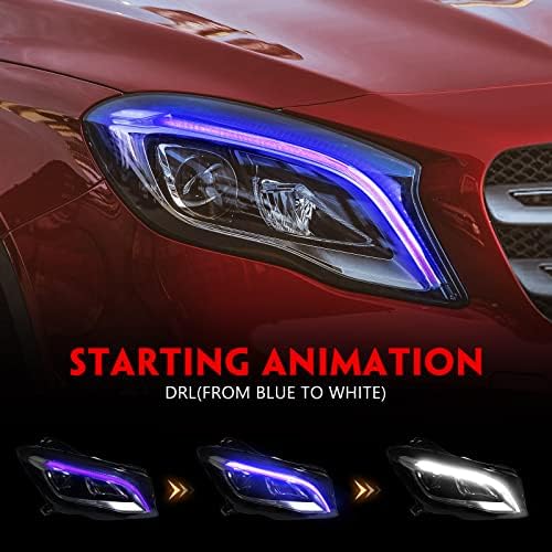 Huray Full LED Farol Assembly para 2015-2019 Mercedes-Benz GLA Classe X156 180 200 220, [Start Animation Blue] [Lente Clear], farol