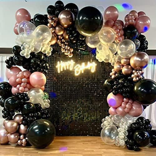 Partywoo 140 PCs Kit de guirlanda de balão de ouro preto e rosa, pacote de balões, balões claros de champanhe para decorações de aniversário, decorações de casamento no chá de bebê