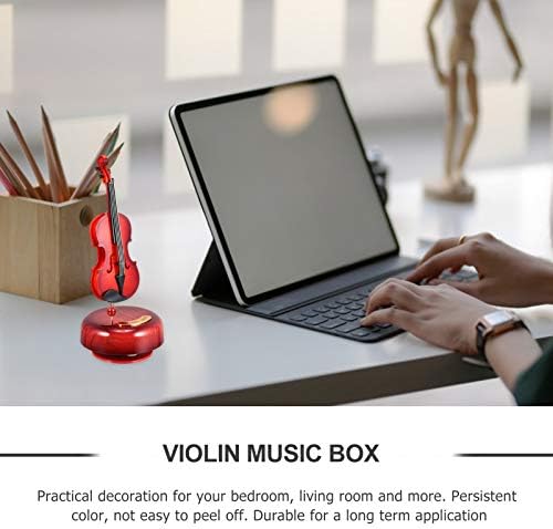 Caixa de música besportble violino, 1 PC Red Retro Musical Instrument Caixa de música com decoração de base rotativa Ornamento de desktop para escritório doméstico para presente de aniversário