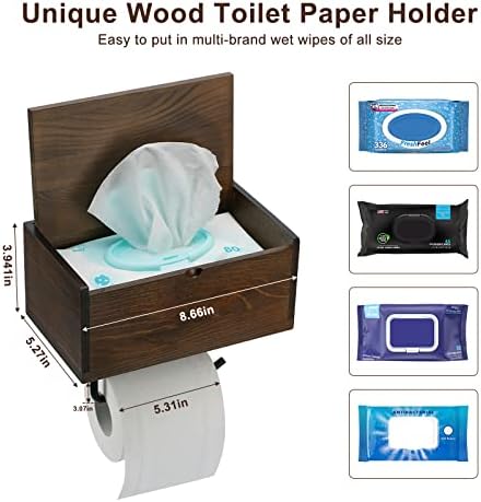 Telihel Wood Woodet Paper Suport com prateleira, dispensador de limpeza lavável e armazenamento para banheiro, prateleira