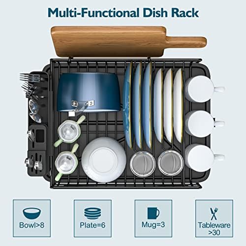 Rack de secagem de pratos Yasonic com drenagem - pequeno esgotador de prato de aço inoxidável com bico giratório - prateleiras
