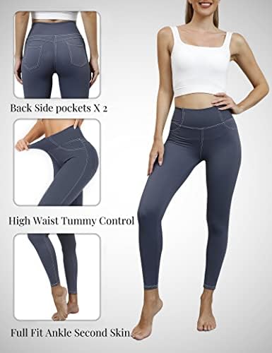 Vooveeya jeggings para mulheres na cintura alta, leggings com bolsos Controle de barriga PLUS TAMANHO JEANS DE JEANS 7/8