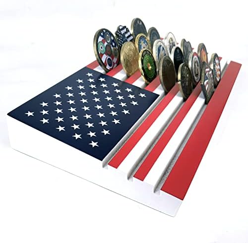 JoyGulls 6 linhas Titular de moedas, Desafio Militar Casa Casa American Flag Wood Stand Collectible