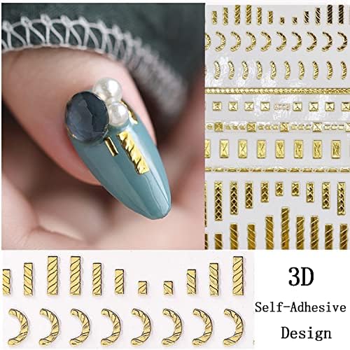 GEOMETRILETRILETIVOS ATENDES DE ARTE DE AGRADE, Design de adesivos de unhas holográficas de 5D Gold Auto-adesivo,