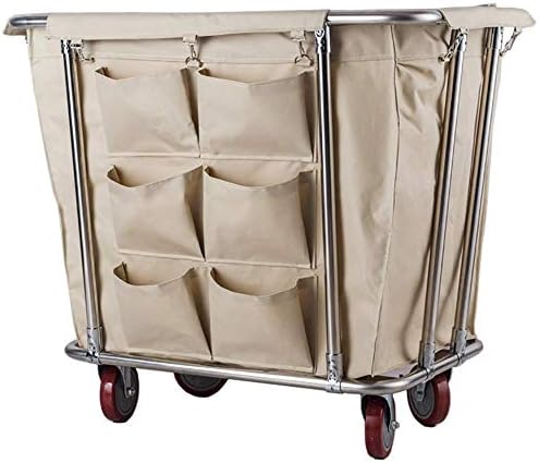 Carrinhos de BKGDO, caminhões de armazenamento de cozinha, carrinho de classificação de lavanderia comercial, lata de cesta de lavanderia de hotel com bolsa espaçosa/bege/90 * 65 * 82cm