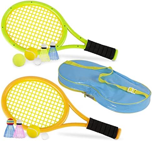 Raquetes de tênis infantis com bolsa de transporte, bolas de treinamento suave e passarinhos de badminton, 12 em 1 tênis
