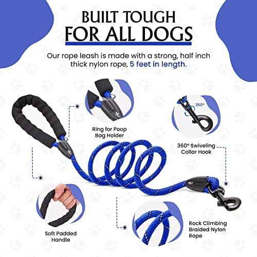 4lleggedcompanions cão coleira azul - cães pesados ​​coleira de cães feitos de corda de nylon trançada em escalada - maçaneta