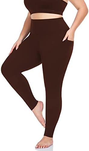 MoreFel Plus Size Leggings para mulheres com bolsos de rolo X-4xl Controle de barriga de alta cintura High Workout