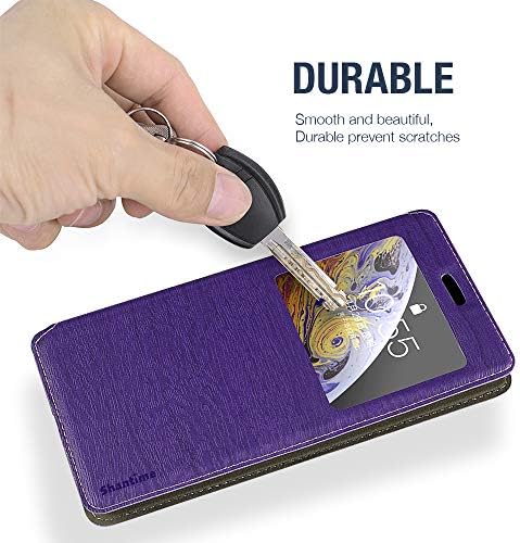 Shantime para capa Doogee V30, caixa de couro de madeira com suporte de cartão e janela, capa de flip magnética para Doogee V30 roxo