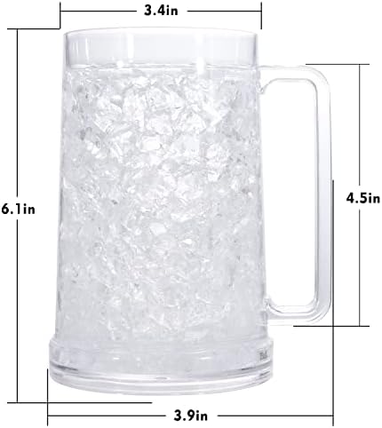 Patiomos bebendo xícaras de copos, canecas de cerveja de gel de parede dupla, copos de canecas de gelo freezer, 16 onças, caneca de cerveja de resfriamento de plástico conjunto claro de 3