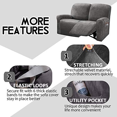 Ulticor Reclining Love Seat Slipcover, 48 - 65 L, 6 peças Velvet Stretch Andeseat Reclining Sofá Tamas, Tampa da reclinável