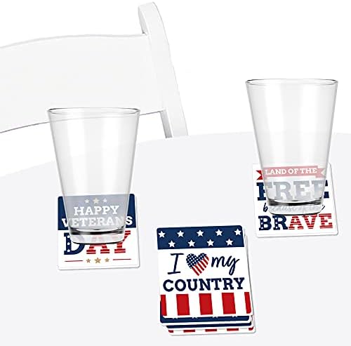 Big Dot of Happiness Happy Veterans Day - Decorações patrióticas - Coasters de bebidas - Conjunto de 6