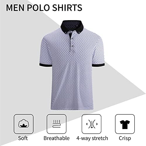 Camisas de pólo de golfe de Priumph Mens, manga curta de umidade rápida seco Wicking Golf Polo Camisetas para homens, print03 azul, l