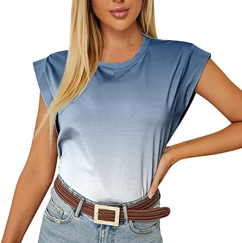 Mulheres Casual Casual Round Round Gradiente de verão Impressão Casual Casual Camiseta Top Top Basic Short Mulheres Camisa