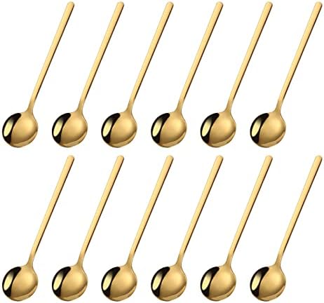 Mafier 12 peças Mini colheres de ouro em aço inoxidável Espresso de aço inoxidável, colheres Demitasse de 5,24 polegadas