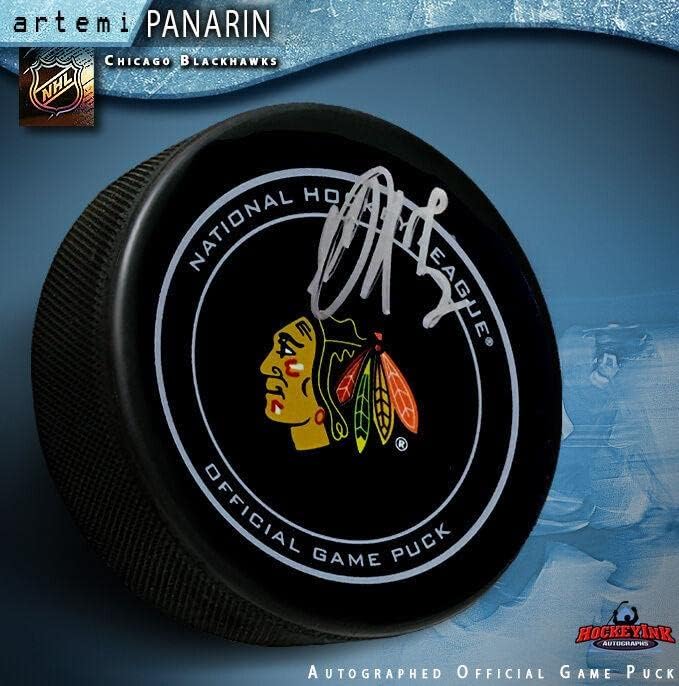 Artemi Panarin autografou Chicago Black Hawks Official Game Puck Frete grátis - Pucks autografados da NHL