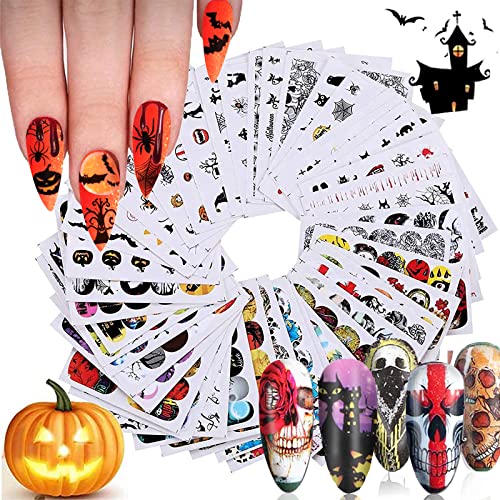 48 lençóis adesivos de arte de halloween adesivos de arte, Kalolary Halloween Transferência de água DIY Decalques de unhas