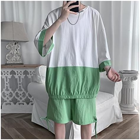 N/A tamanho de retalhos de retalhos de tamanho grande conjuntos de shorts combinam com camisa de meia manga de meia manga, além de shorts de dois conjuntos de duas peças