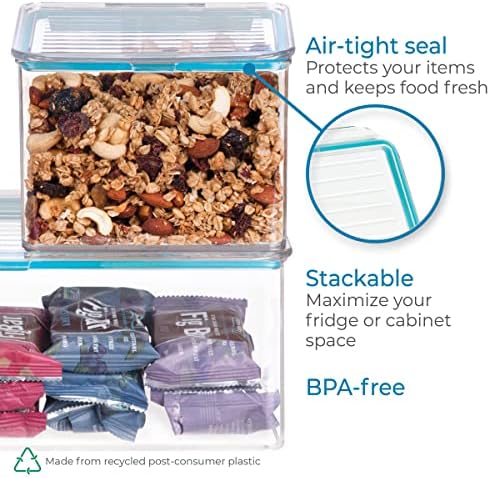Idesign Plástico Bin Bin Pantry Greation Storage Organizer com tampa articulada com ar-articulada, 2 quart para cozinha, geladeira,