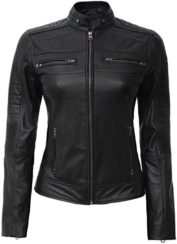 Blingsoul Brown Leather Jacket Women - Cafe Racer Black Womens Leather Jacket