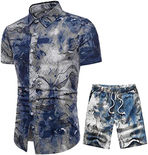Homens de verão rastreados homens moda tops de verão curto conjunto casual havaiano praia de manga curta de manga de calça de calça
