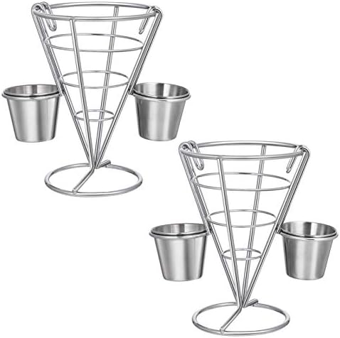 Display de alimentos Doitool Stands 2pcs French Fry Stand Cone Basket Chips Cone Metal Wire Basket Rack de frango com molho Dippers for Home Parties Backyard Picnics Apertizadores