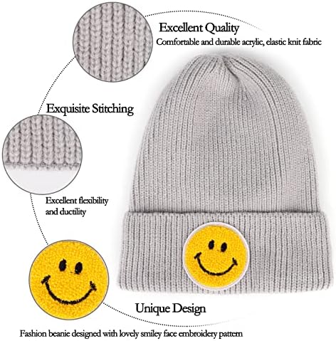 Evglow Smiley Face Feanie Hat for Men Mulheres, Moda Inverno Hat de Feania A quente, chapéu de bordado confortável