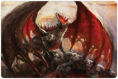 Ambsosonne Fantasy World Pet Tapete Para Comida e Água, Majestic Dragon repousando na impressão mitológica de criatura