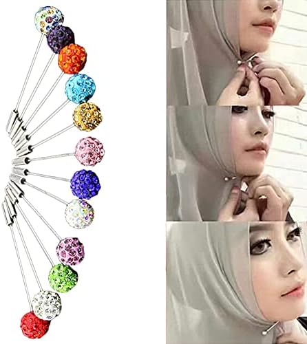 Eioflia 30pcs Muslim Broche Segurança Pin Pin Hijab Pin Crystal Stick Jóias Segurança Pinos Hijab Pins para mulheres