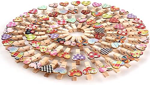 Z Zicome 100 PCs Mini prendedores de roupas de madeira com corações para pendurar fotos decorações para festas de banho de