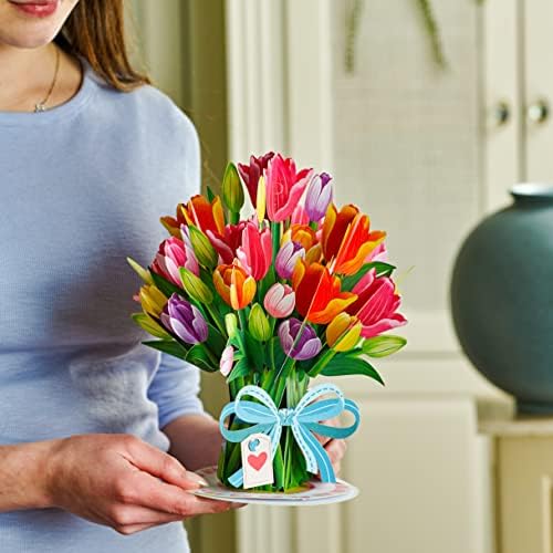 Paper Love HarsetPop Tulip Flower Bouquet Pop -up Card, com buquê de flores destacáveis, presente para o dia das