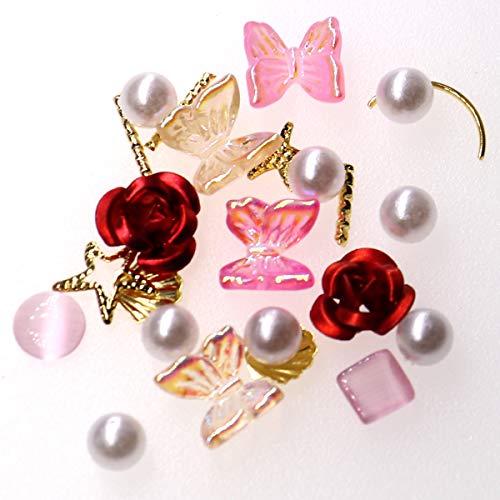 3d unhas pregos borboleta rosa unhas Aurora colorida unhas arte com strass strass Artificial Pearl unhas adesivos para mulheres meninas