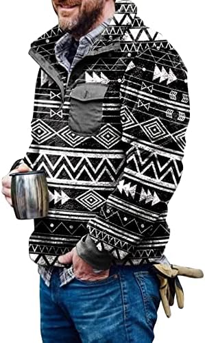 Voo de suéter de vovô, com botões de bolsos suéteres astecas no topo do acolhedor tops de pulôver quentes para homens