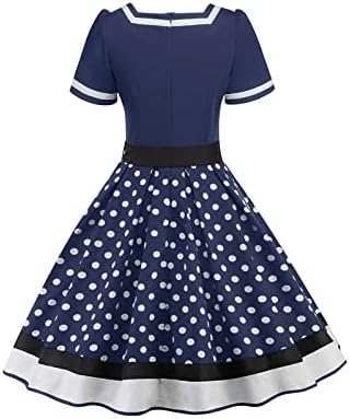 Vestidos para mulheres 2023 Retro Polka Dot Print Dress Midi Manga Short Sleeve Slevesess Crewneck A Line Party Sun Dress