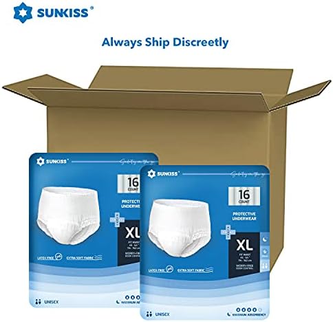 Sunkiss TrustPlus incontinência e roupas íntimas pós -parto para homens e mulheres, roupas íntimas de proteção com absorção noturna, proteção contra vazamentos, controle de odor, XLarge durante a noite, 64 contagem