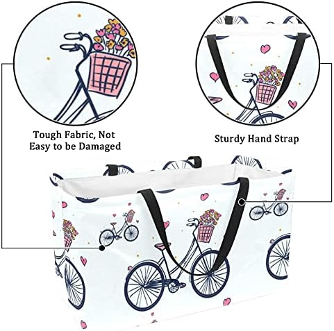50l Shopper Bags Bicycle Vector Pattern Pattern Caixa de compras colapsível Bolsa de mercearia com alças, reutilizável